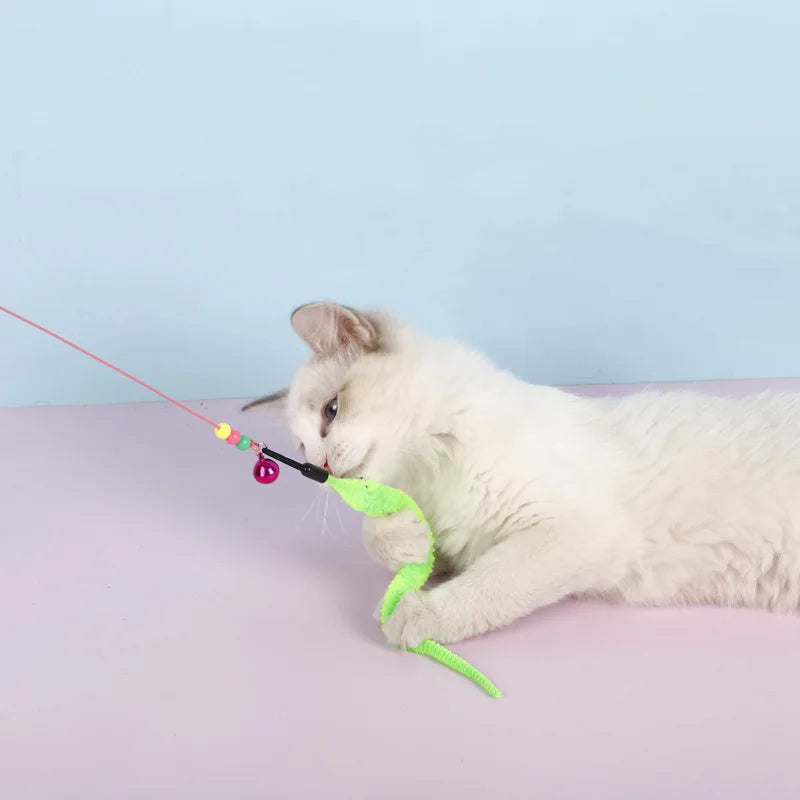 Feather Fish & Bell Teaser Wand – Interactive Stick Toy for Kittens & Cats