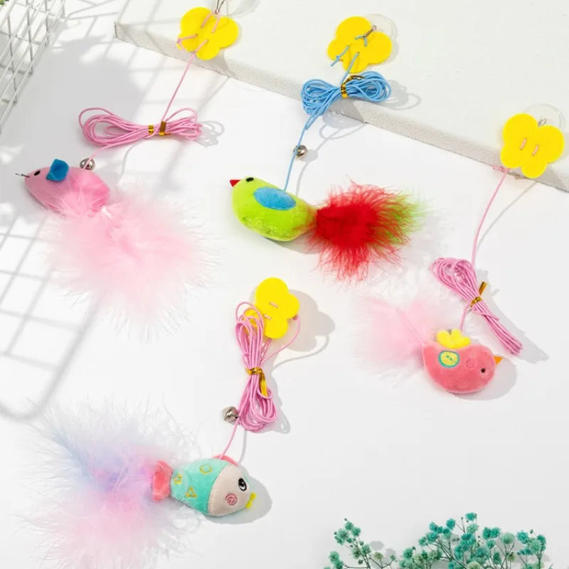 Interactive Cat Hanging Toy Set – Colorful Bird & Fish Feather Teaser for Indoor Cats