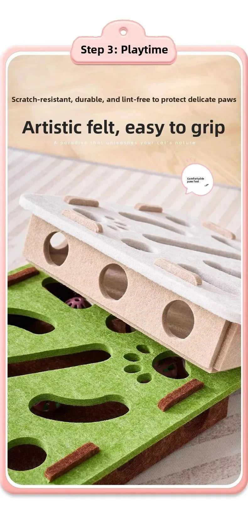 Felt Cat Puzzle Box – Interactive Exercise Toy with Ball for Indoor Hunting Play