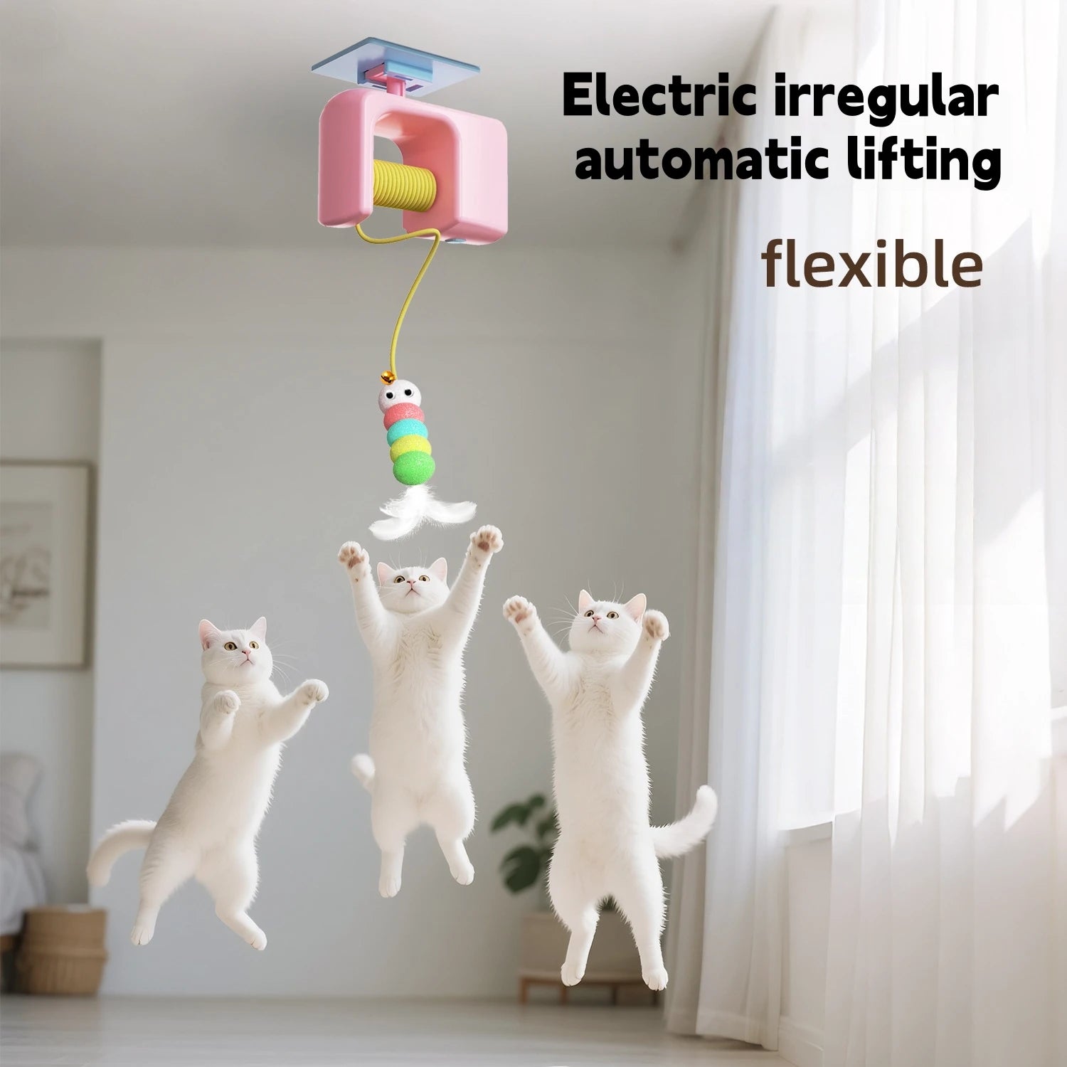 Electric Door Hanging Cat Toy – Auto Swing Feather with 2 Ropes for Self-Play & Cat Teasing