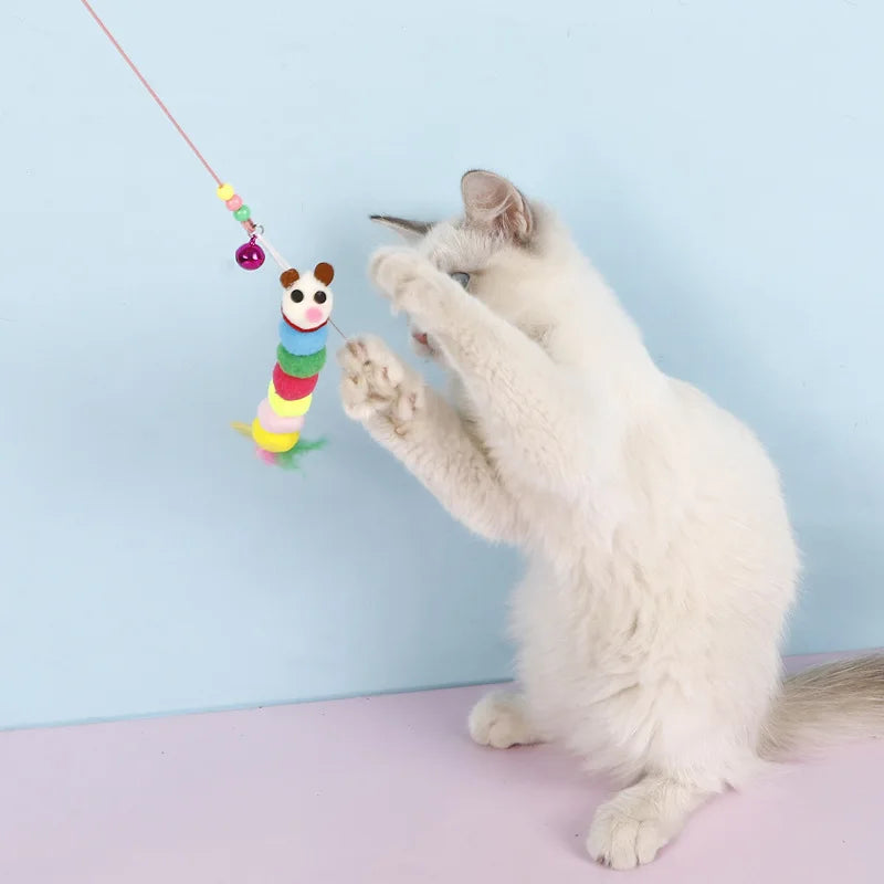 Feather Fish & Bell Teaser Wand – Interactive Stick Toy for Kittens & Cats