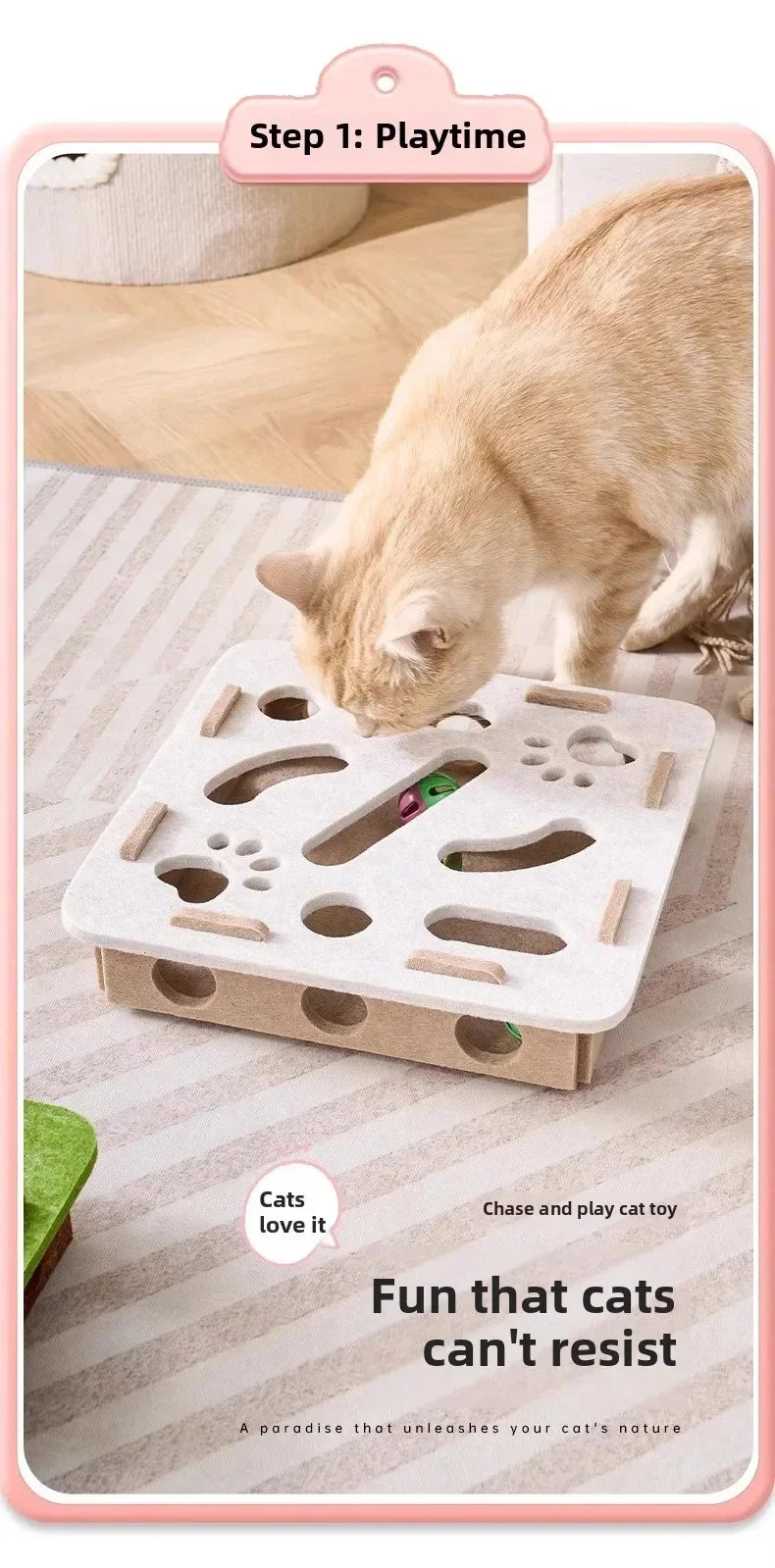 Felt Cat Puzzle Box – Interactive Exercise Toy with Ball for Indoor Hunting Play