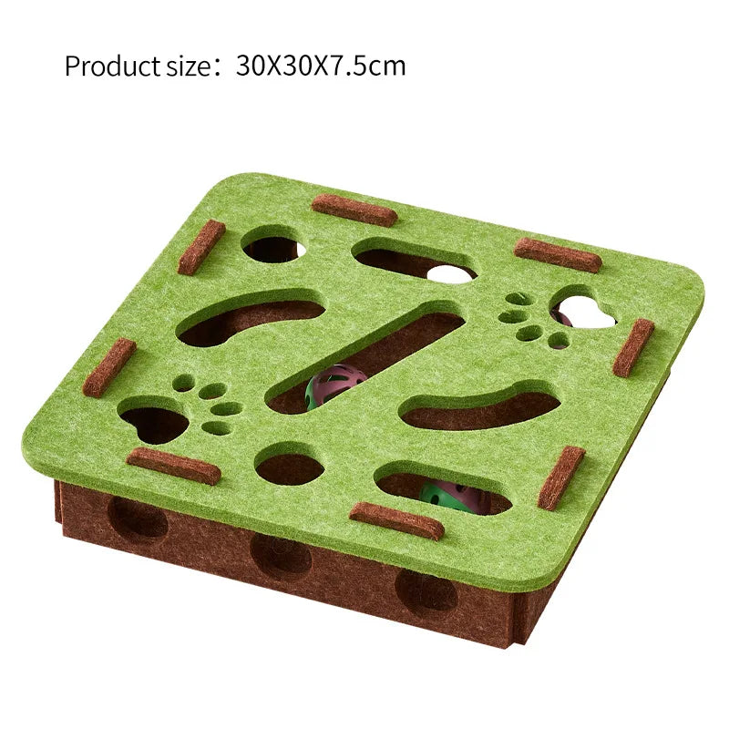 Felt Cat Puzzle Toy Box – Maze Tunnel & Bell Ball for Indoor Cat Entertainment