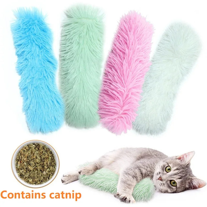 Catnip Plush Bite Strip Pillow Cat Chew Toy – Self-Play Teaser for Indoor Cats (4 Colors)