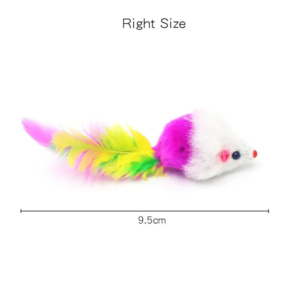 Rabbit Fur & Feather Rainbow Mouse Cat Toy – Funny Plush Mice for Kittens (5 or 10 Pack)