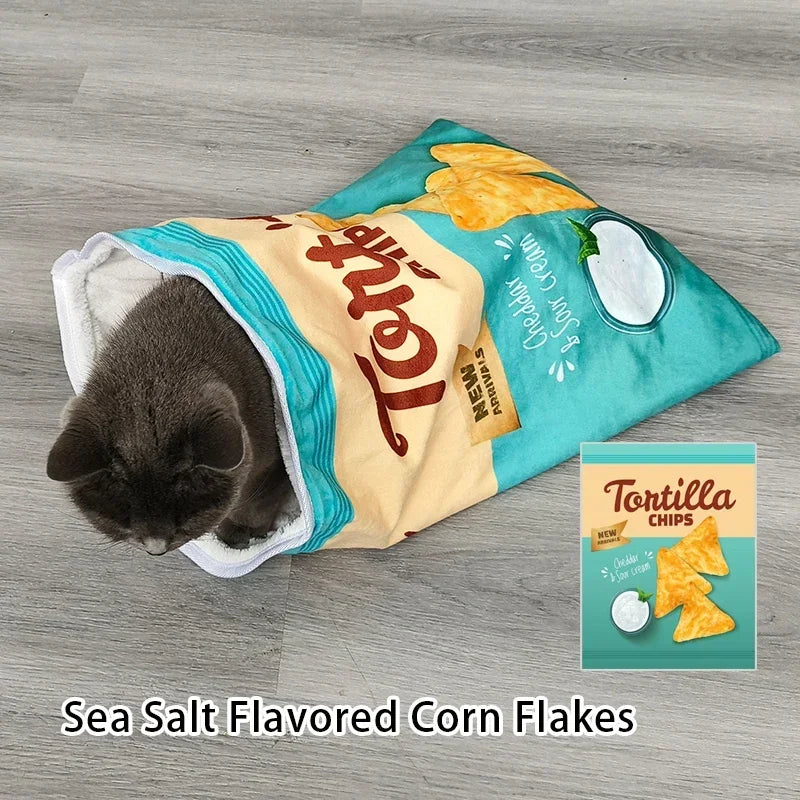 Collapsible Cat Tunnel Toy – Fun Food-Themed Crinkle Tunnel with Hanging Toys for Indoor Cats