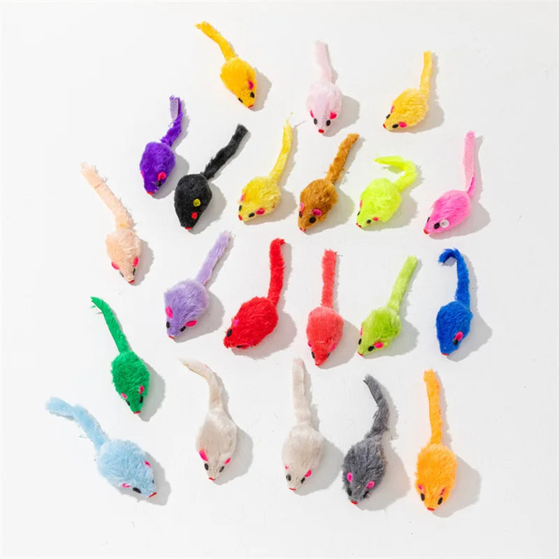 Rabbit Fur & Feather Rainbow Mouse Cat Toy – Funny Plush Mice for Kittens (5 or 10 Pack)