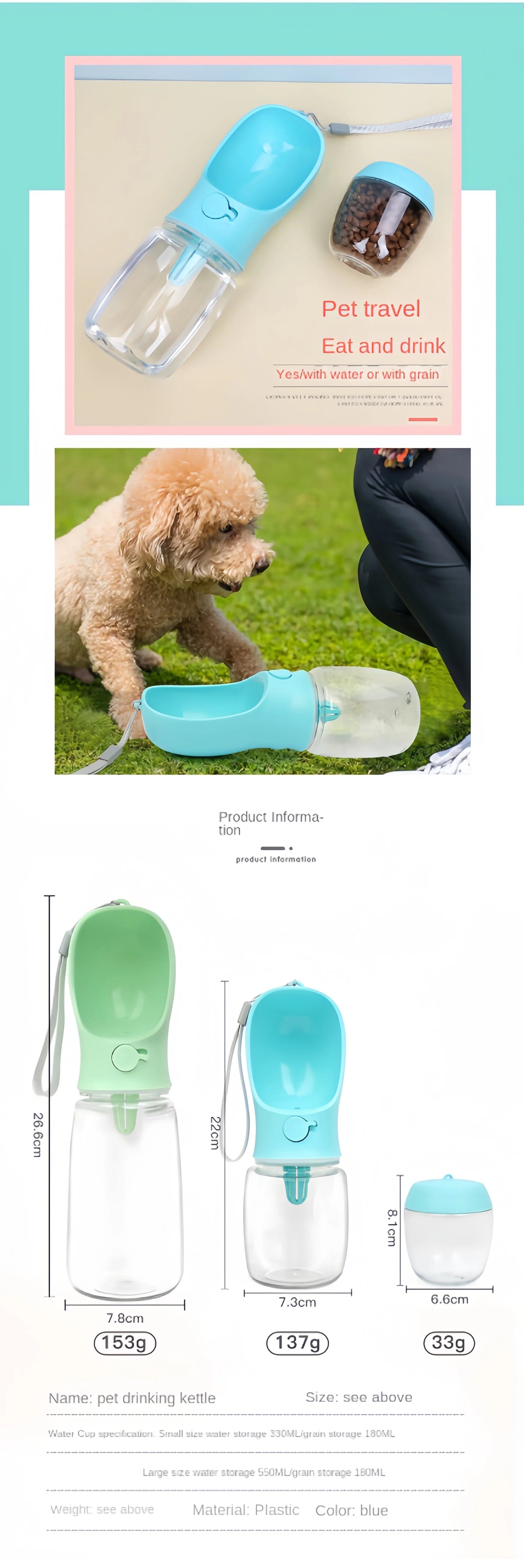 Portable Pet Water Bottle & Food Container – 2-in-1 Travel Feeder Bowl for Dogs & Cats