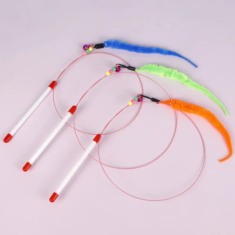 Feather Fish & Bell Teaser Wand – Interactive Stick Toy for Kittens & Cats
