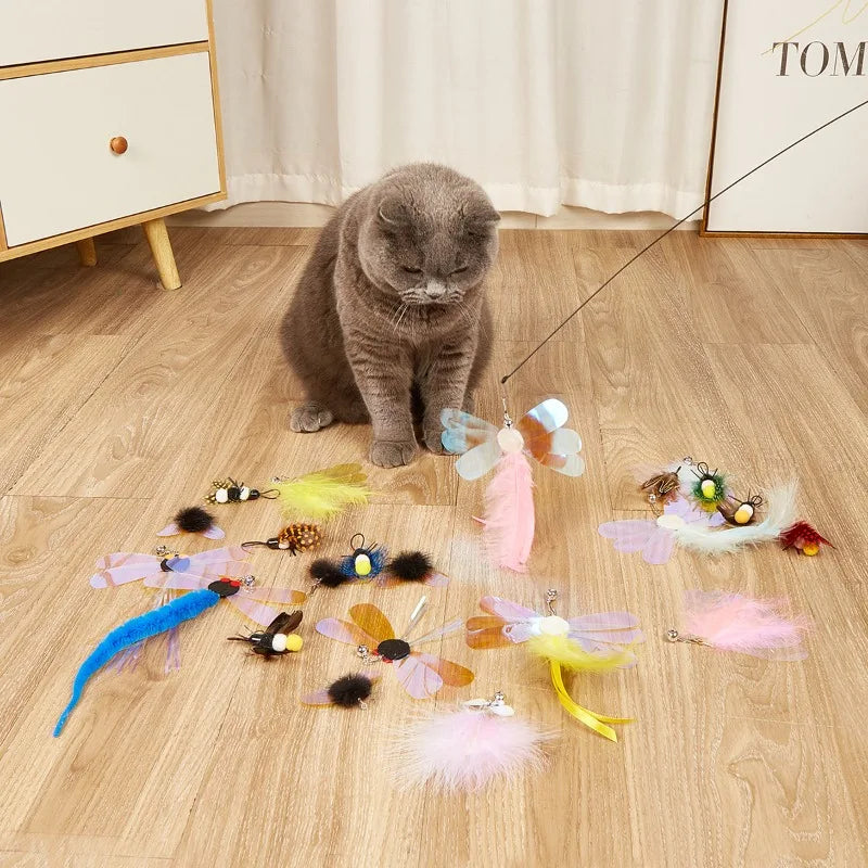 Interactive Cat Hanging Toy Set – Colorful Bird & Fish Feather Teaser for Indoor Cats
