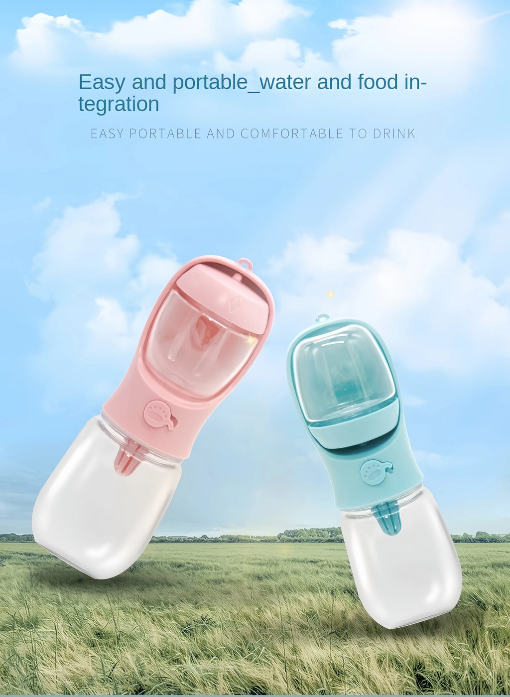 Portable Pet Water Bottle & Food Container – 2-in-1 Travel Feeder Bowl for Dogs & Cats