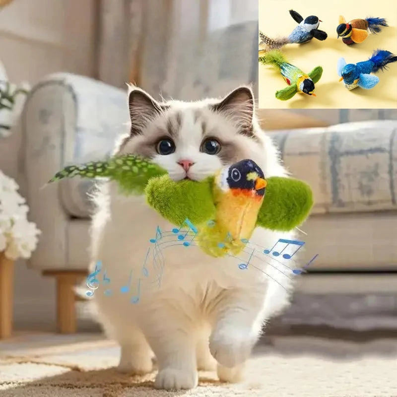 Wall Hanging Bird Cat Teaser Toy – Realistic Sound Catnip Plush for Indoor Cat Chasing