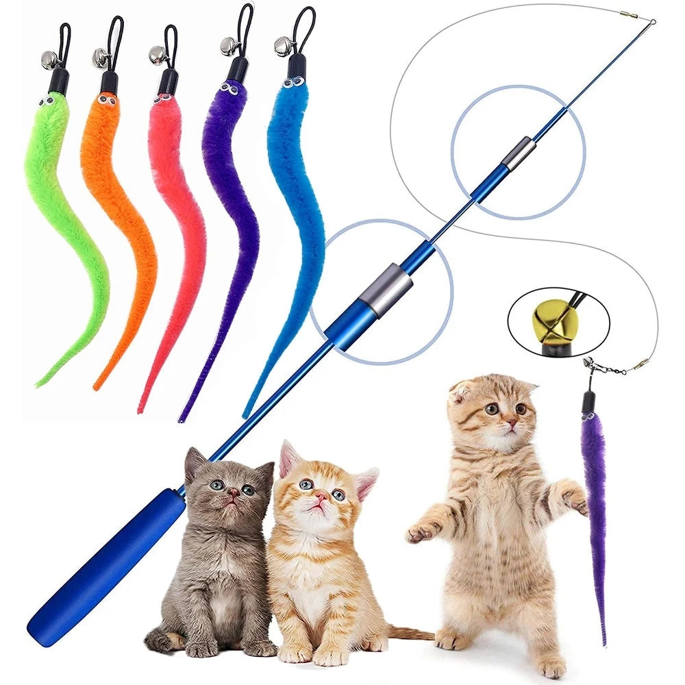 Plush Worm Cat Wand Replacement Heads – Velvet Caterpillar Attachments with Bell (5–11 pcs)