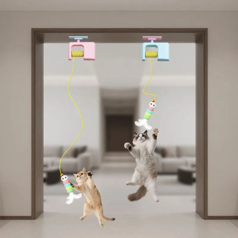 Wiggly Wonder Hanging Cat Toy - Interactive Flying Feather Teaser for Jumping Kittens