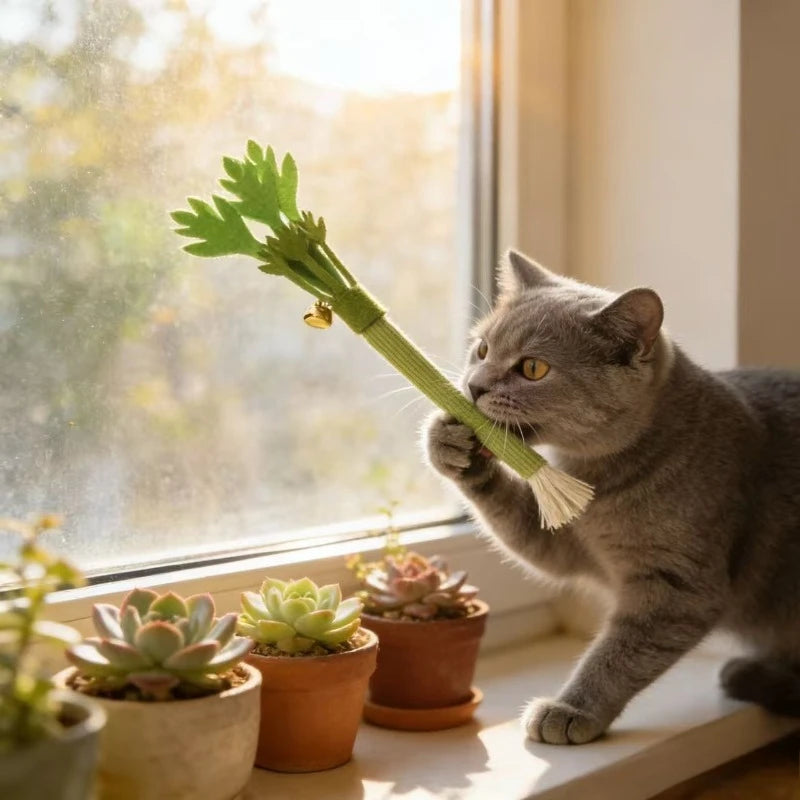 Catnip Molar Stick Cat Chew Toy – Teeth Cleaning & Self-Play Squeaky Toy for Indoor Cats