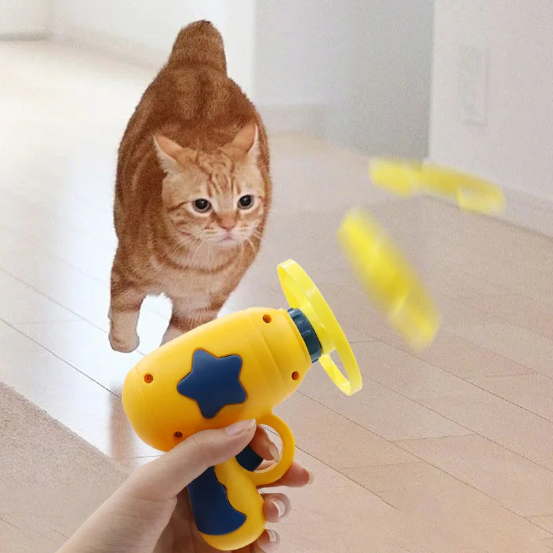 Cat Flying Disc Launcher Toy – Interactive Shooting Gun for Kitten Chase & Fetch Games