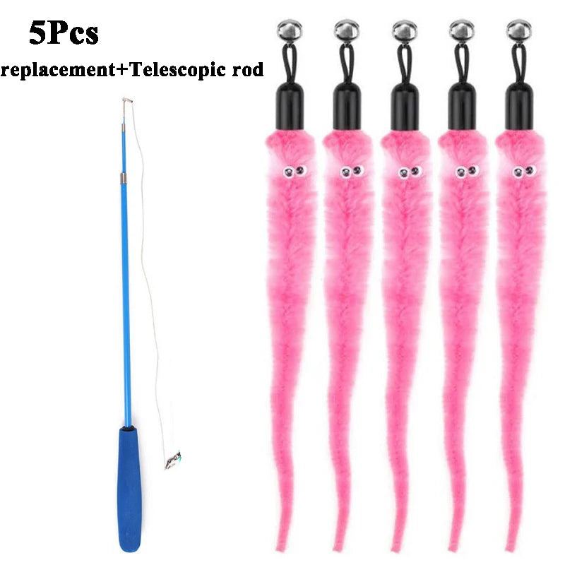 Plush Worm Cat Wand Replacement Heads – Velvet Caterpillar Attachments with Bell (5–11 pcs)