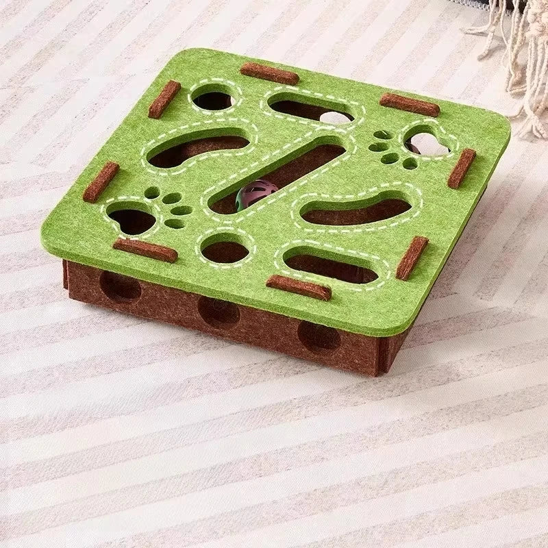 Felt Cat Puzzle Box – Interactive Exercise Toy with Ball for Indoor Hunting Play