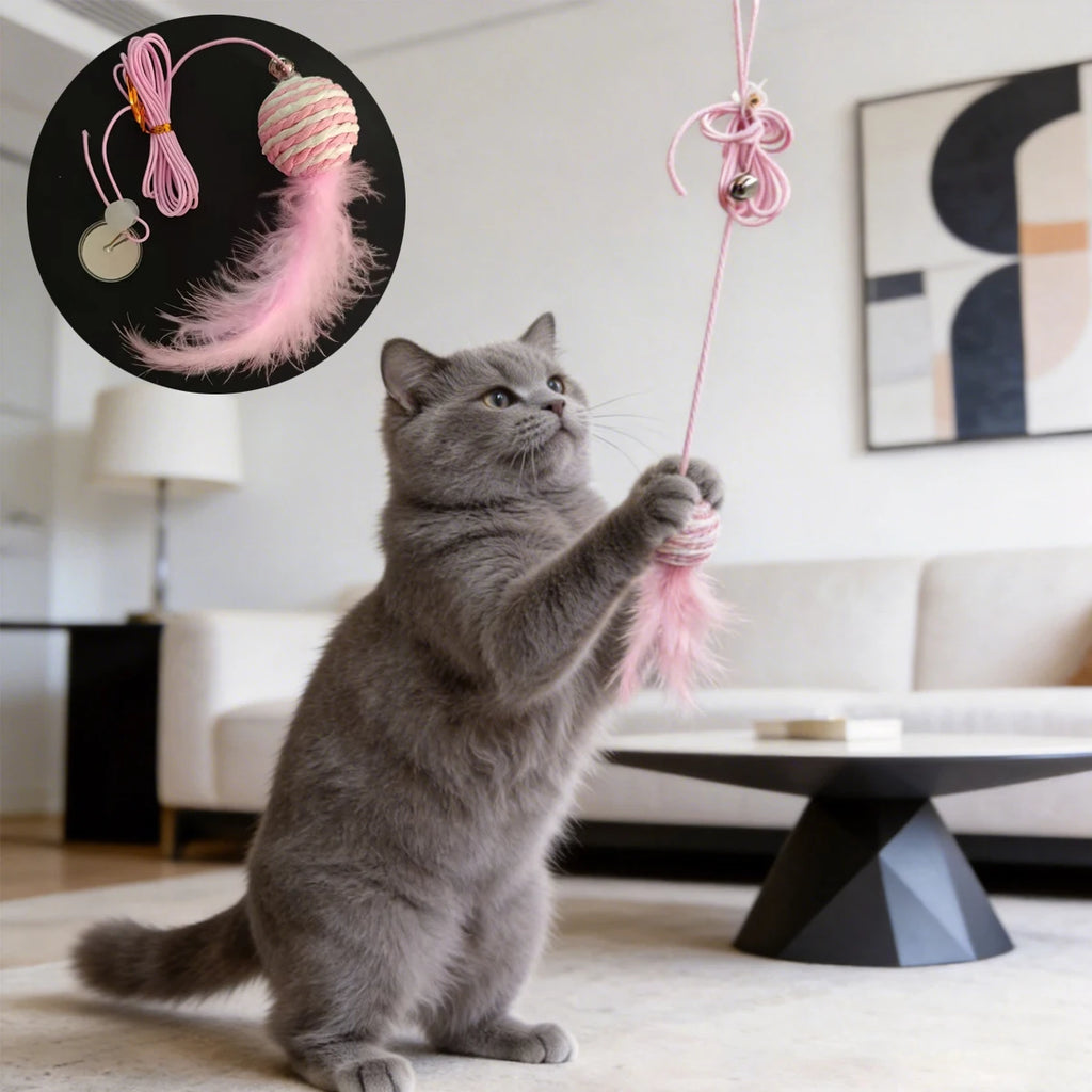 Electric Door Hanging Cat Toy – Auto Swing Feather with 2 Ropes for Self-Play & Cat Teasing
