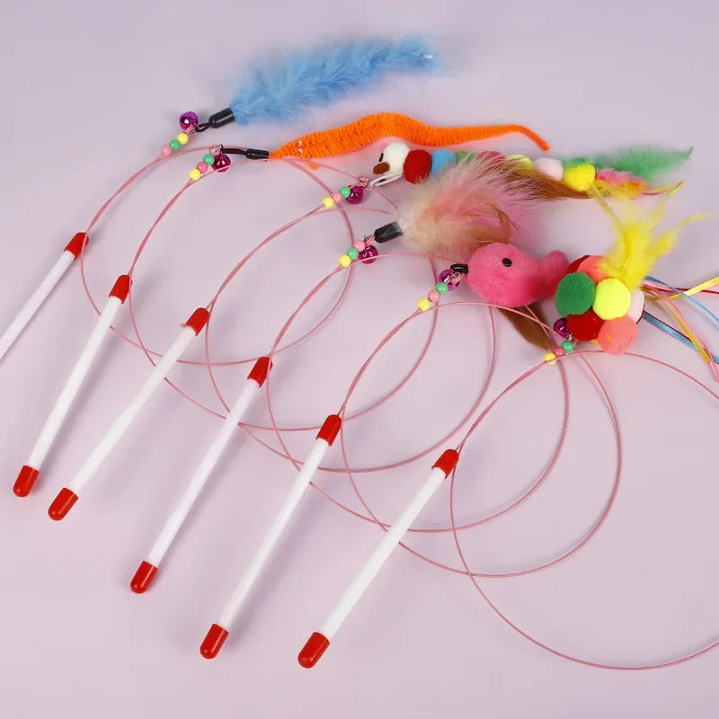 Feather Fish & Bell Teaser Wand – Interactive Stick Toy for Kittens & Cats