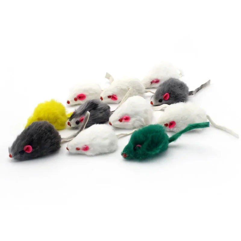 Rabbit Fur & Feather Rainbow Mouse Cat Toy – Funny Plush Mice for Kittens (5 or 10 Pack)