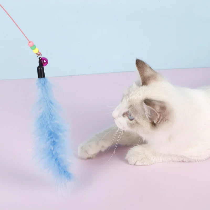 Feather Fish & Bell Teaser Wand – Interactive Stick Toy for Kittens & Cats