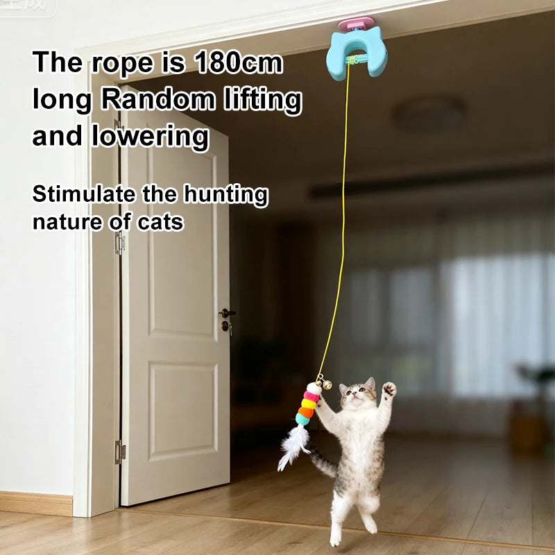 Electric Door Hanging Cat Toy – Auto Swing Feather with 2 Ropes for Self-Play & Cat Teasing