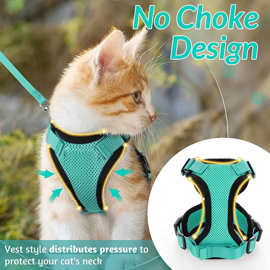 Escape-Proof Cat Harness & Leash Set for Walking – Soft Adjustable Vest, Lightweight & Breathable, Perfect for Outdoor Adventures