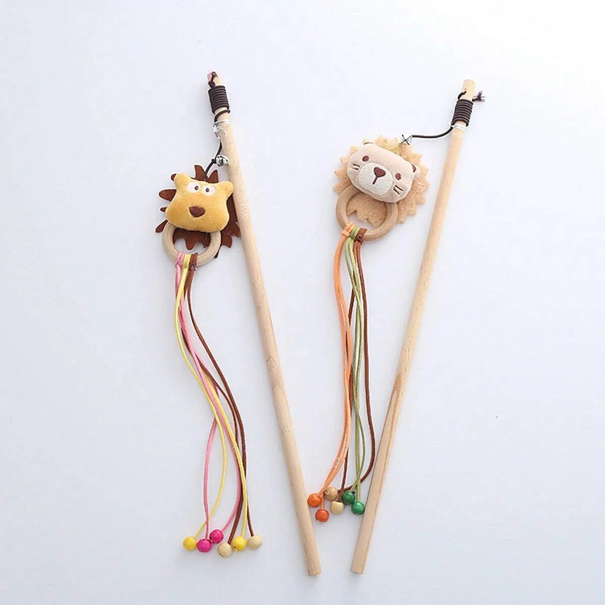 Wooden Cartoon Cat Wand Toy with Bell – Interactive Plush Teaser Stick for Kitten Play & Bonding
