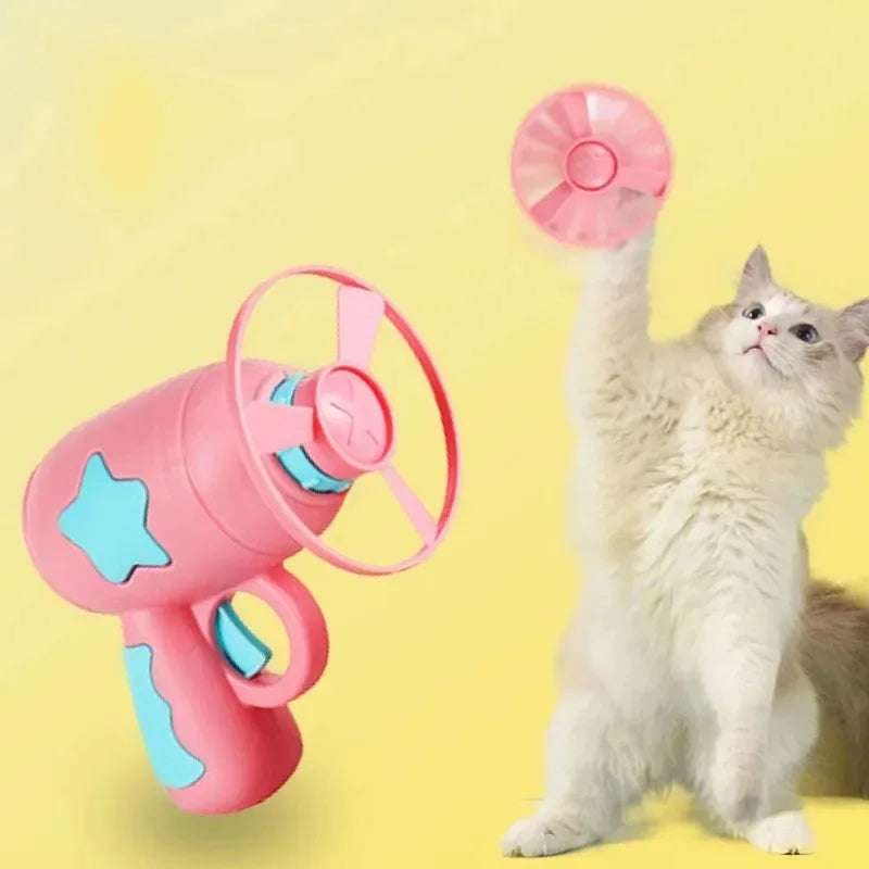 Mini Flying Disc Launcher Cat Toy – Interactive Shooting Gun for Kitten Chase & Fetch Games