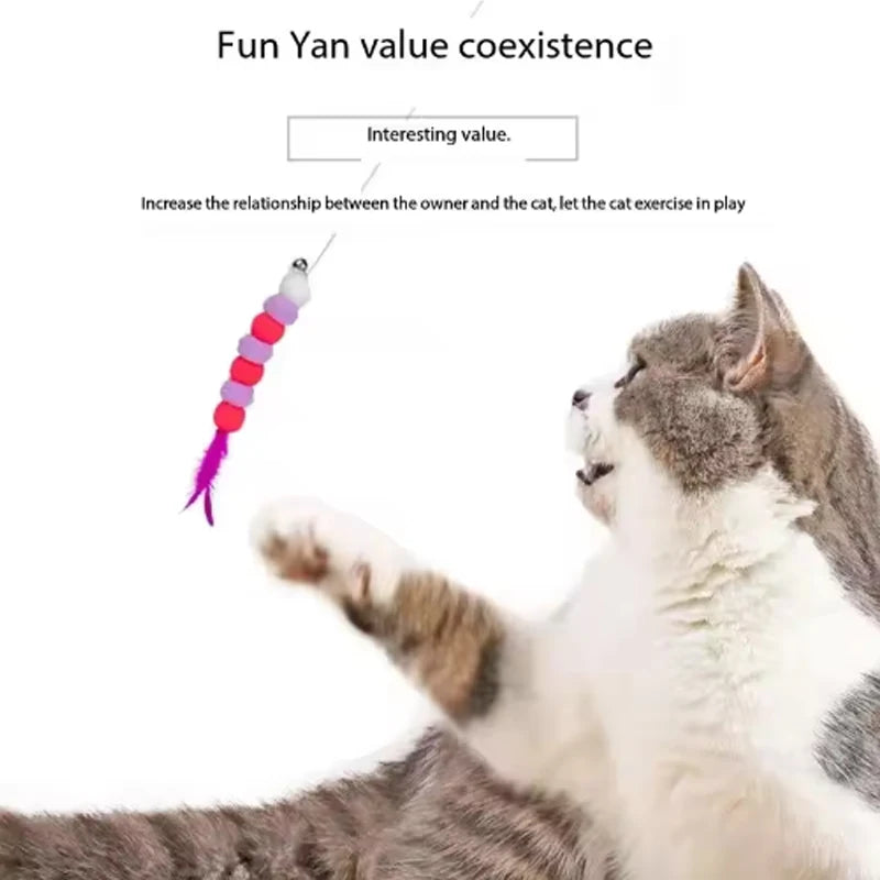 Bell & Feather Cat Teaser Rod – Interactive Wand Toy for Cats & Kittens