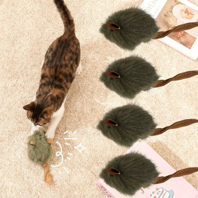 Squeaky Mouse Plush Cat Chew Toy – Bite-Resistant Imitation Mice for Kittens (1, 3 or 5 Pack)