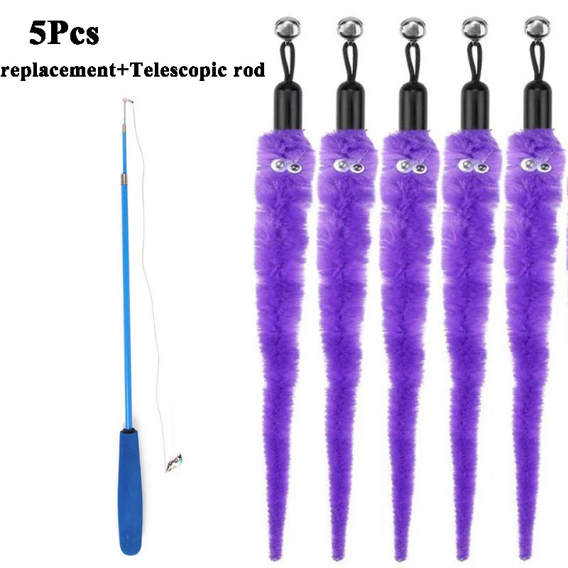 Plush Worm Cat Wand Replacement Heads – Velvet Caterpillar Attachments with Bell (5–11 pcs)