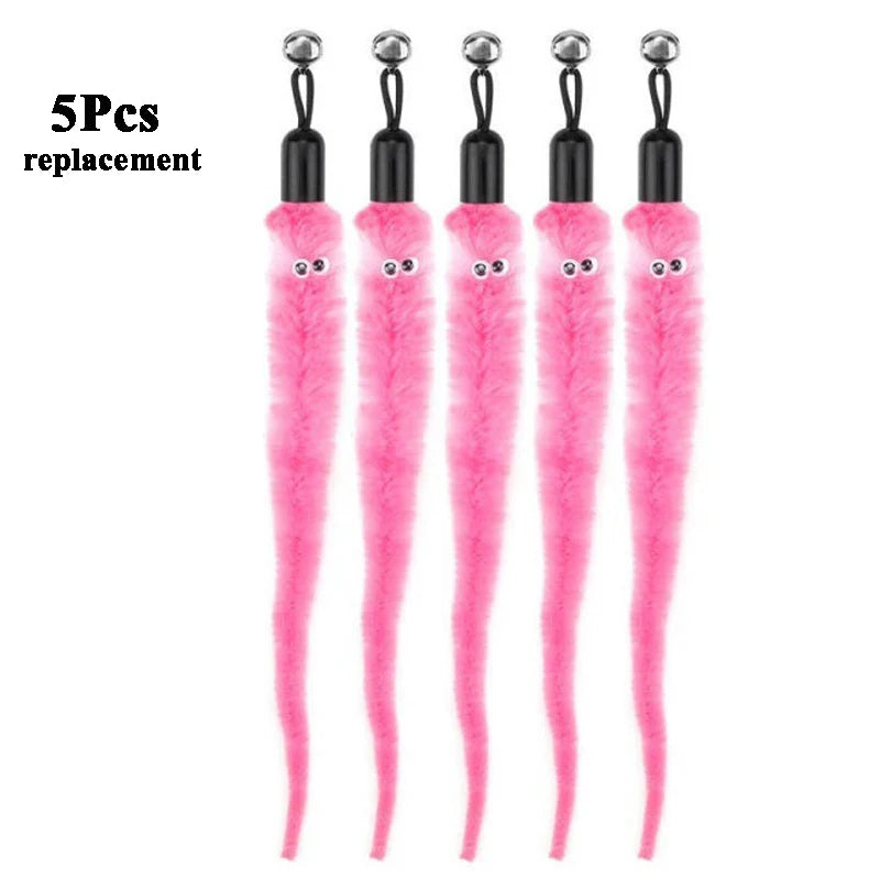 Plush Worm Cat Wand Replacement Heads – Velvet Caterpillar Attachments with Bell (5–11 pcs)