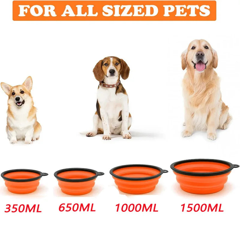 2-in-1 Portable Silicone Dog Bowl with Carabiner – Food & Water Travel Feeder