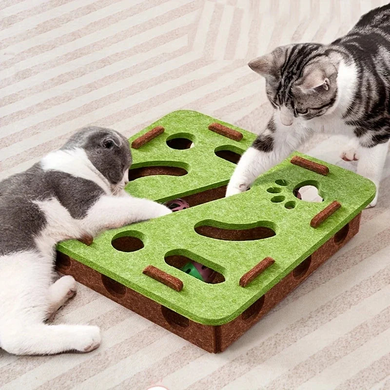 Felt Cat Puzzle Toy Box – Maze Tunnel & Bell Ball for Indoor Cat Entertainment