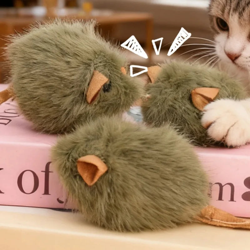 Squeaky Mouse Plush Cat Chew Toy – Bite-Resistant Imitation Mice for Kittens (1, 3 or 5 Pack)