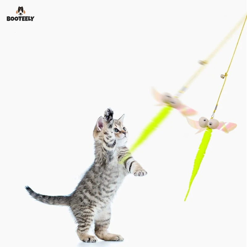 Interactive Cat Dragonfly Hanging Toy – Feather Teaser Wand for Indoor Cats