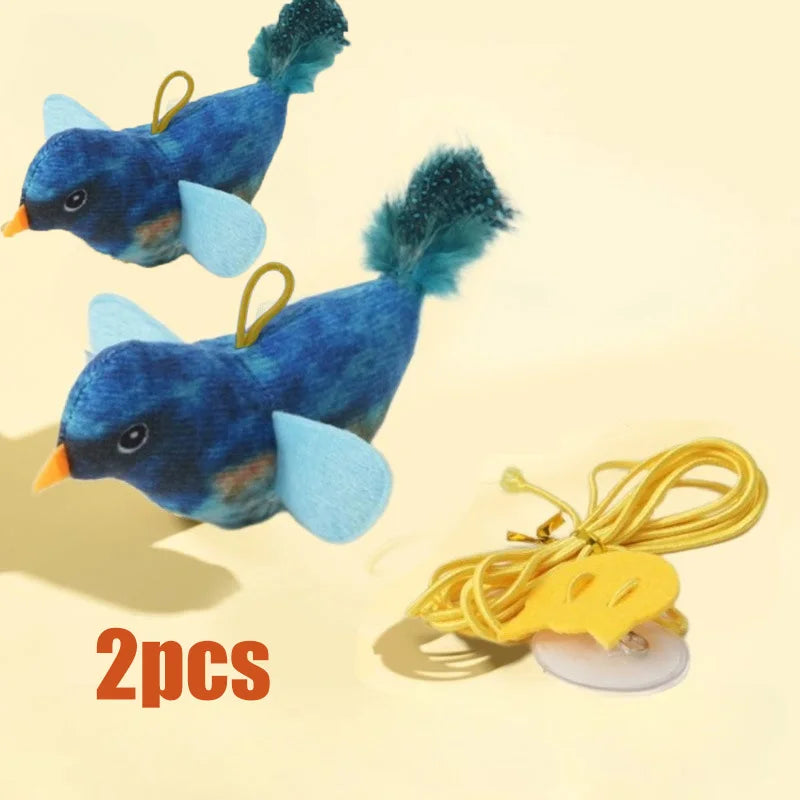 Wall Hanging Bird Cat Teaser Toy – Realistic Sound Catnip Plush for Indoor Cat Chasing