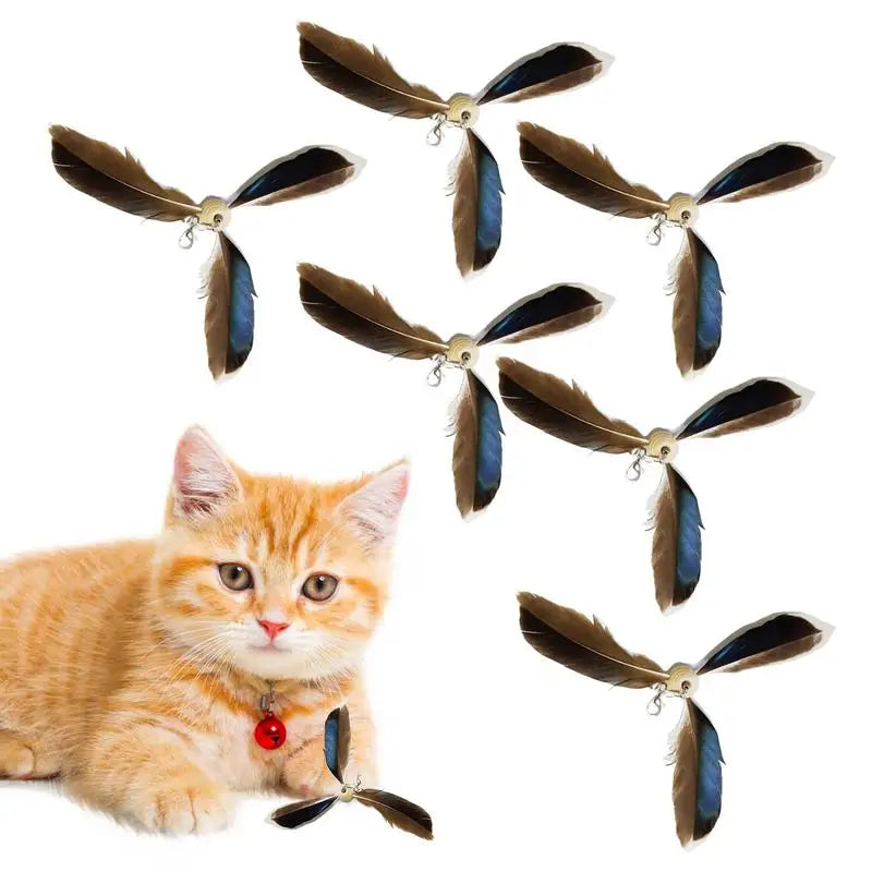 Cat Feather Toy Refill Set of 6 – Wear-Resistant Replacement Feathers for Interactive Cat Wands