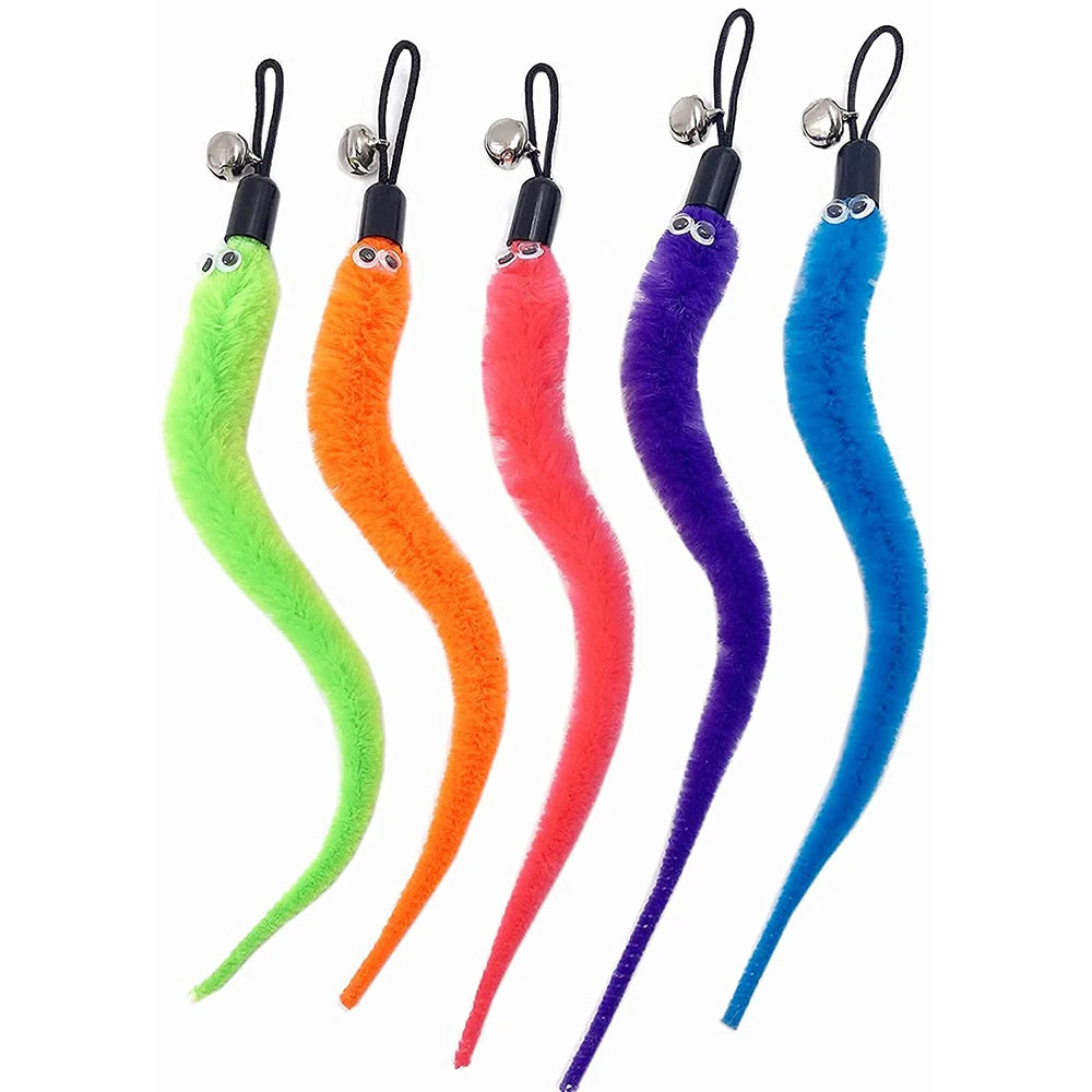 Plush Worm Cat Wand Replacement Heads – Velvet Caterpillar Attachments with Bell (5–11 pcs)