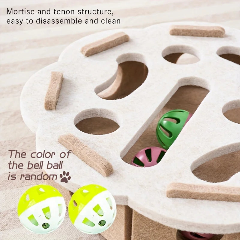 Felt Cat Puzzle Toy Box – Maze Tunnel & Bell Ball for Indoor Cat Entertainment