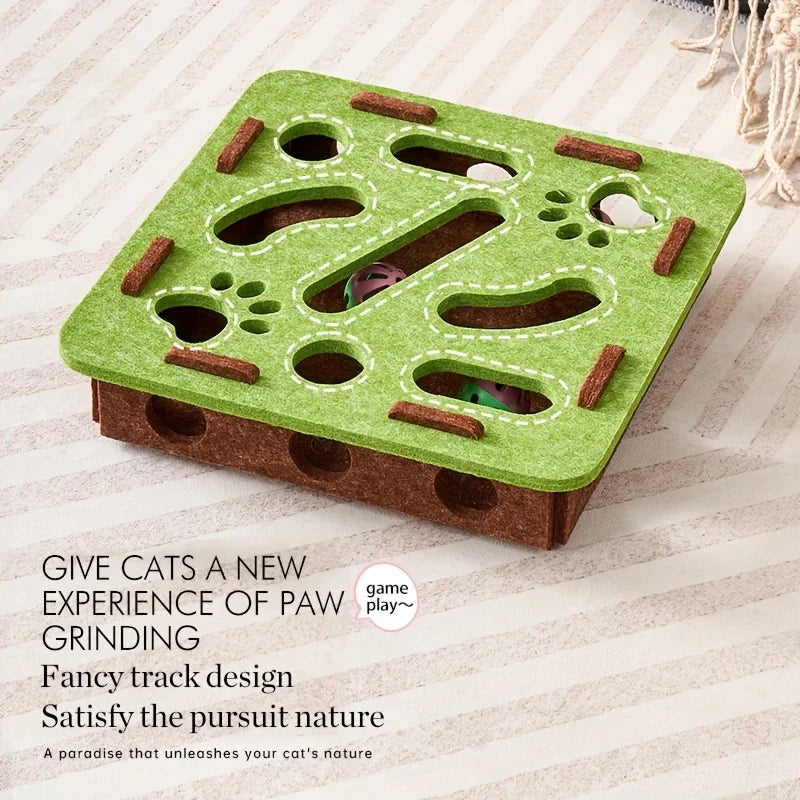 Felt Cat Puzzle Toy Box – Maze Tunnel & Bell Ball for Indoor Cat Entertainment