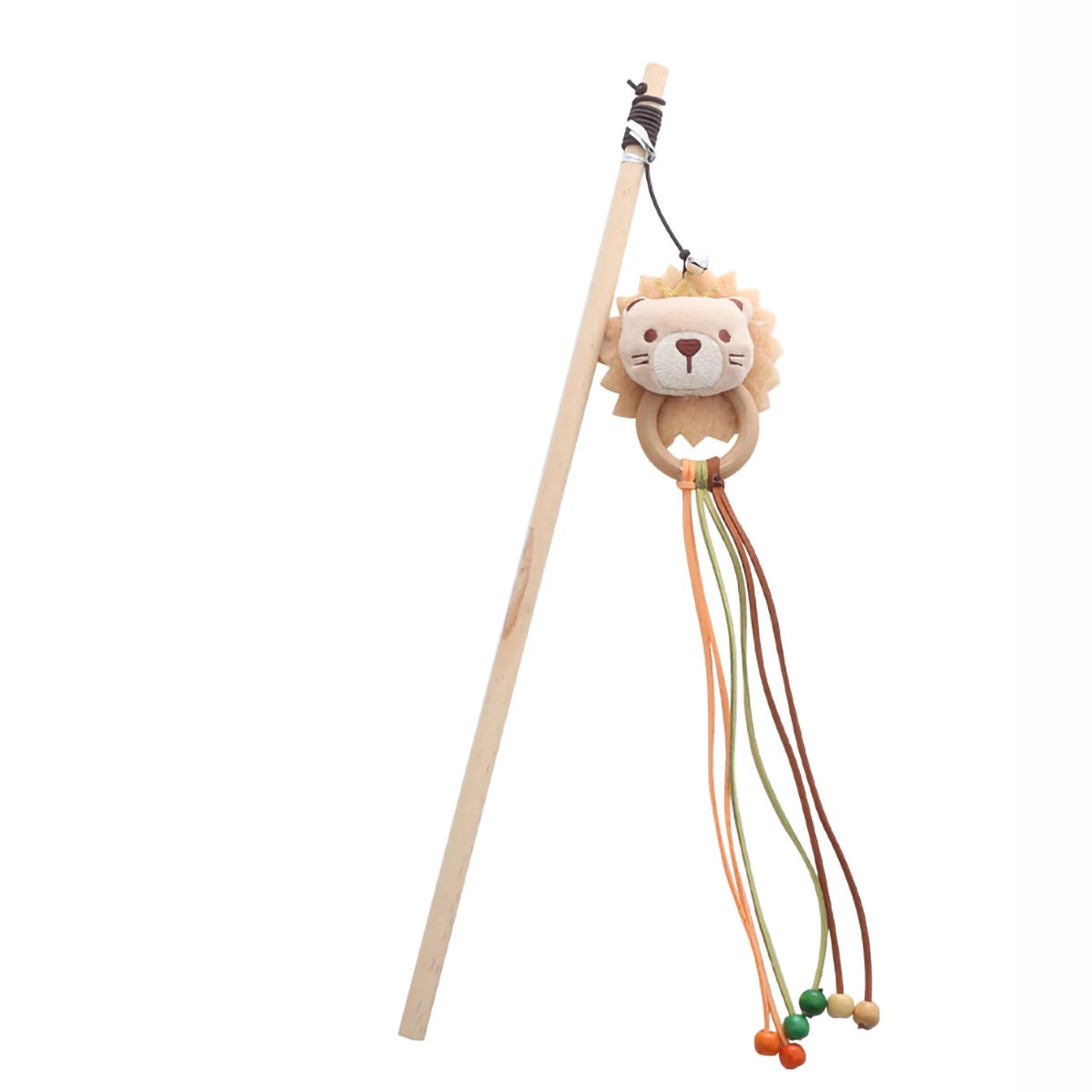 Wooden Cartoon Cat Wand Toy with Bell – Interactive Plush Teaser Stick for Kitten Play & Bonding
