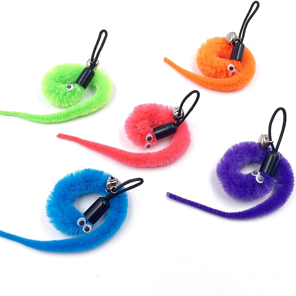 Plush Worm Cat Wand Replacement Heads – Velvet Caterpillar Attachments with Bell (5–11 pcs)