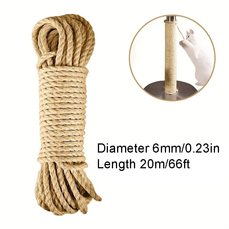 Natural Sisal Rope for Cat Scratcher & DIY Scratching Post – Furniture Protector (10m, 20m, 50m)