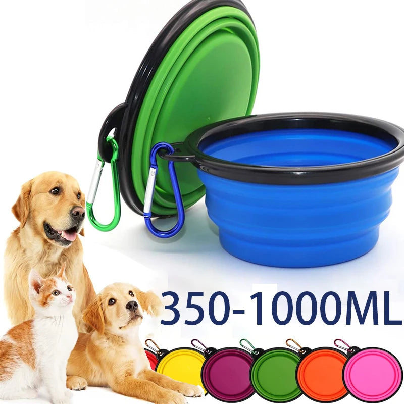 2-in-1 Portable Silicone Dog Bowl with Carabiner – Food & Water Travel Feeder