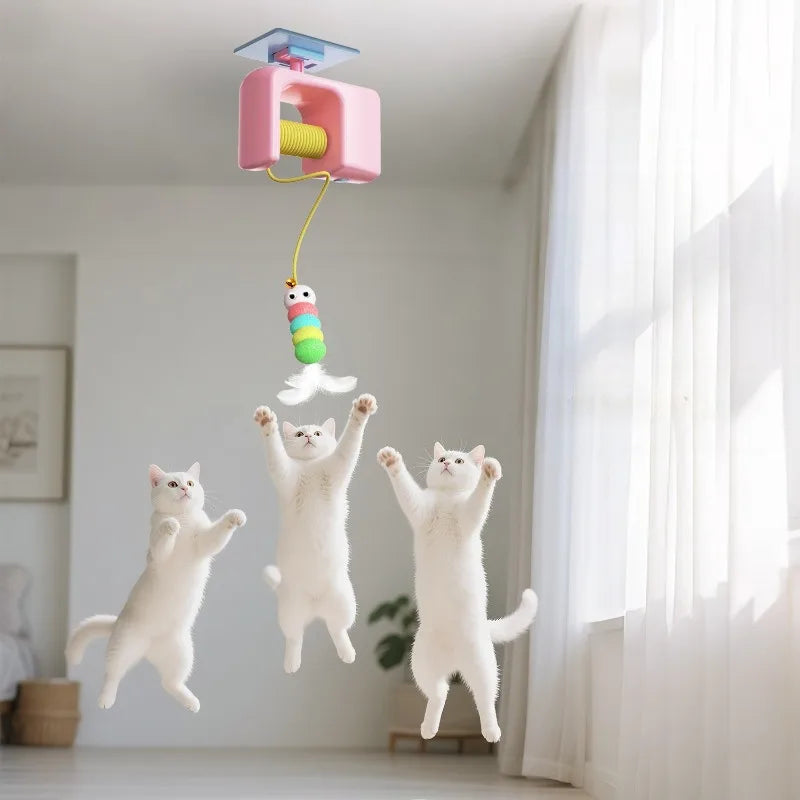 Wiggly Wonder Hanging Cat Toy - Interactive Flying Feather Teaser for Jumping Kittens