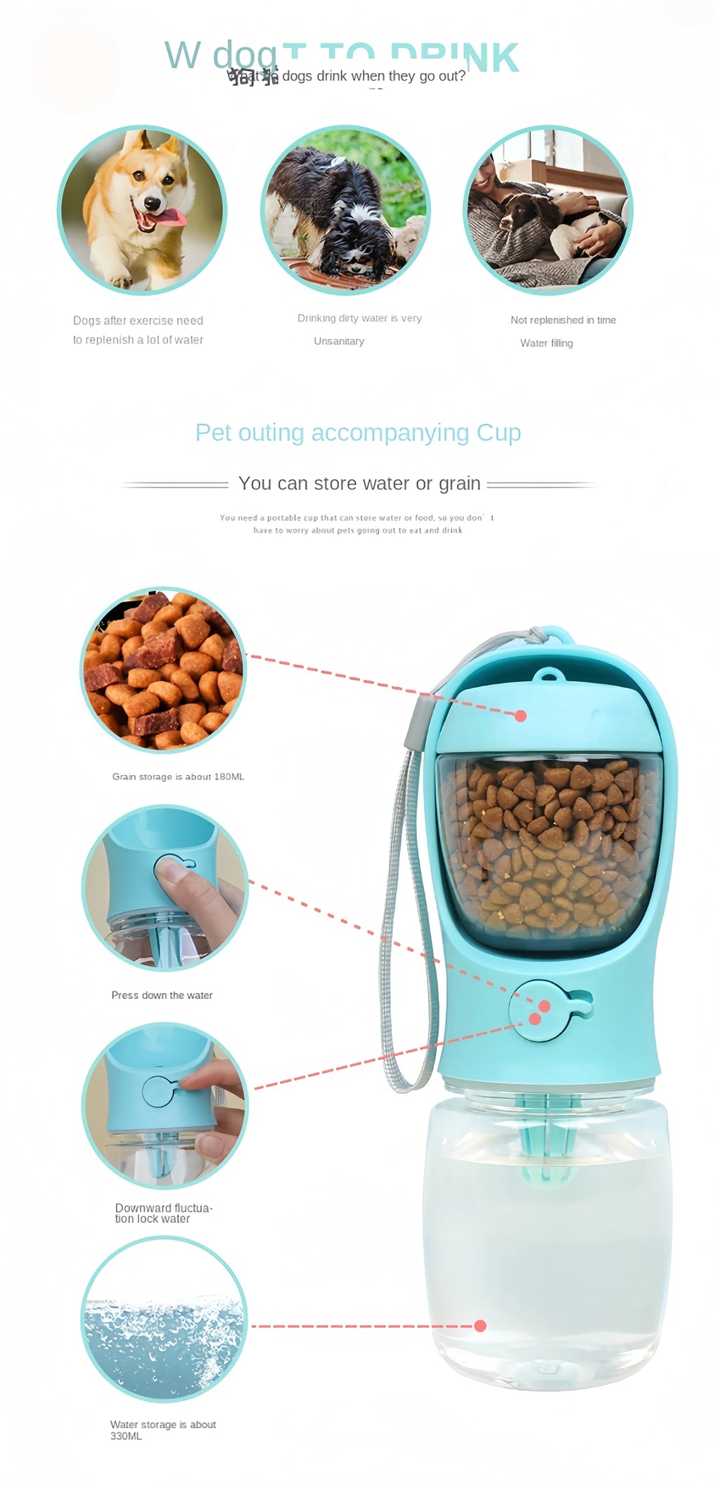 Portable Pet Water Bottle & Food Container – 2-in-1 Travel Feeder Bowl for Dogs & Cats