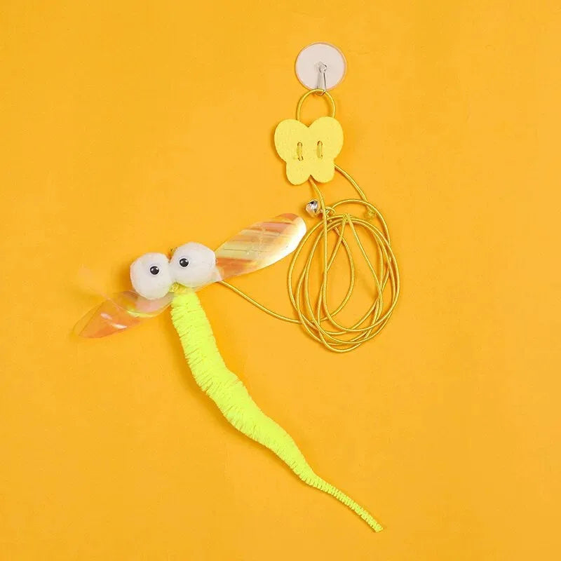 Interactive Cat Dragonfly Hanging Toy – Feather Teaser Wand for Indoor Cats